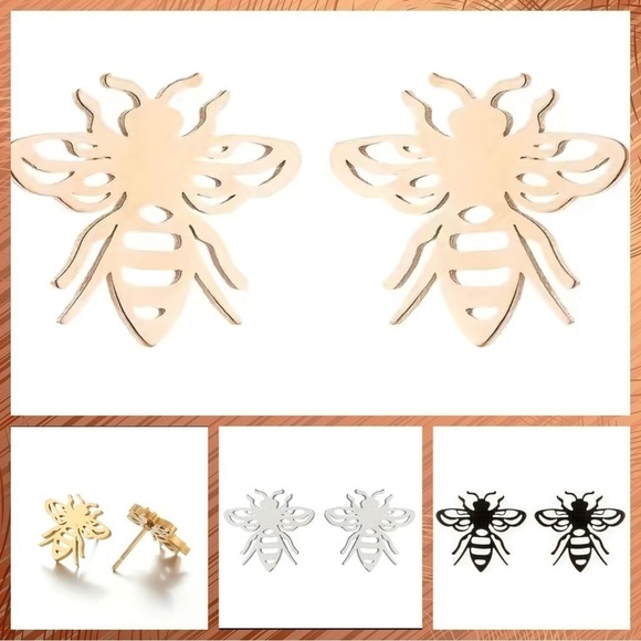 Jewelry - Bumble Bee Stainless Steel Stud Earrings #815 (Color: Rose Gold)
